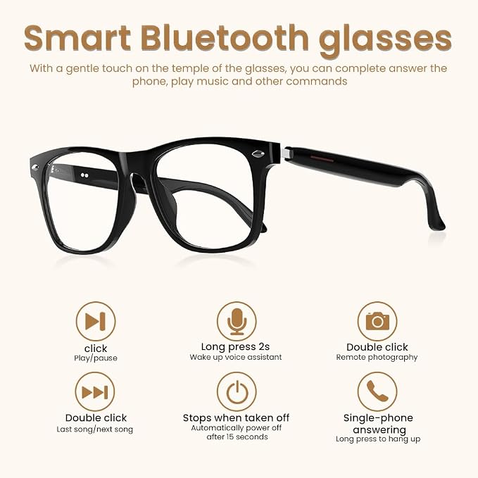 Bluetooth Audio Smart Glasses for Women Men,Blue Light Blocking Bluetooth Glasses with Open Ear Speaker,Voice Control, Hands-Free Calls & Built-in Microphone for iPhone Android Music/Work