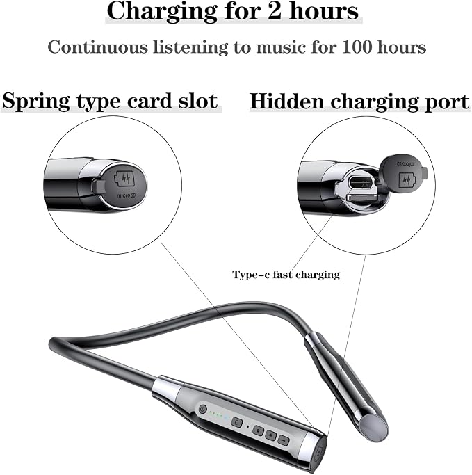 LANDIBO Wireless Bluetooth 5.0 Neck Earbuds with 100 Hours of Playback, IPX5 Waterproof Sports Earphones with Microphone, Magnetic, TF Card Slot, for Gym Running Exercises (A12)