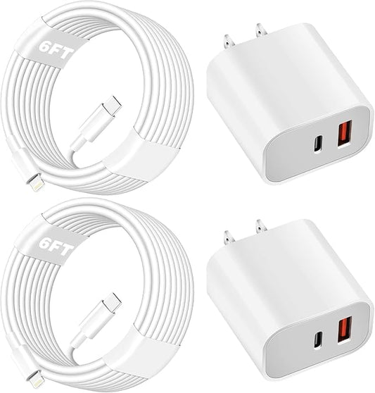 Fast Charger for iPhone,Dual Port A/C Apple iPhone Charger Fast Charging Block,2Pack Quick Double A/C iPhones Wall Chargers Adapter,6FT USB C to Lightning Cable for iPhone14 ProMax/13/12/11/XS/XR/iPad