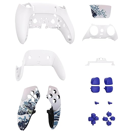 eXtremeRate Full Set Shell with Buttons Touchpad Cover Compatible with ps5 Edge Controller, The Great Wave Replacement Decorative Trim Shell Front Back Plates Compatible with ps5 Edge Controller