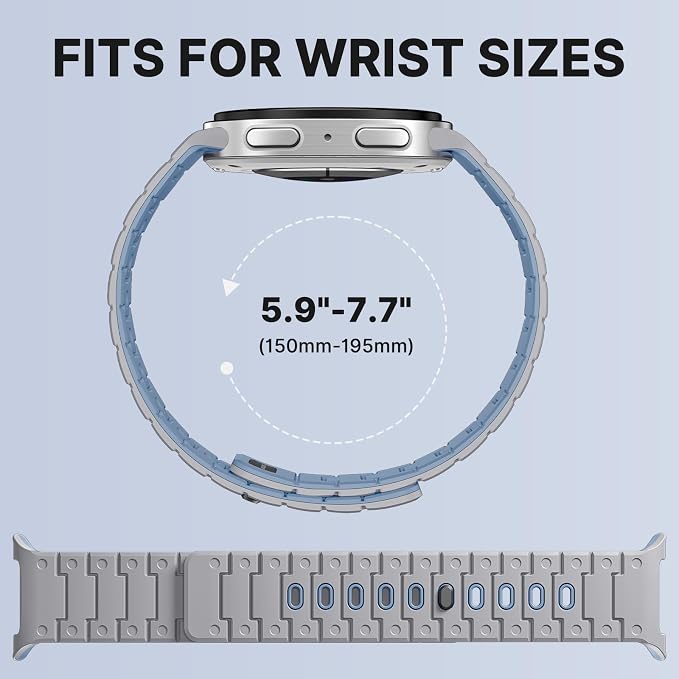 Bandletic Silicone Magnetic Band Compatible with Samsung Galaxy Watch 8 40mm 44mm / 8 Classic 46mm 2025, No Gap Soft Sport Wristbands Breathable Replacement Strap for Men Women, Light Gray/Ice Blue