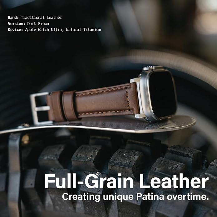 KORDIZ Traditional Leather Band for Apple Watch ULTRA 3, ULTRA 2/1 & Series 11, 10, 9, 8, 7-1, SE3, SE2, SE - Genuine Full Grain Leather Wristband - Men Women Replacement Band for iWatch Apple Watch [ 49mm 46mm 45mm 44mm ]