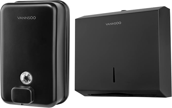 Black Stainless Steel Soap Dispenser and Paper Towel Dispenser Bundle