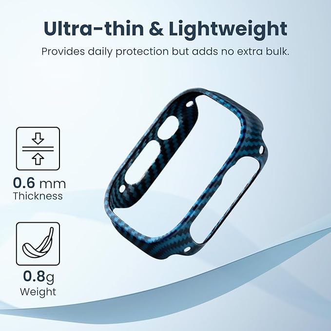 PITAKA Air Case for Apple Watch Series 9/8/7, 45mm, Exquisite Minimalist Slim Apple Watch Case - Aramid Fiber Made, Black/Blue(Twill)