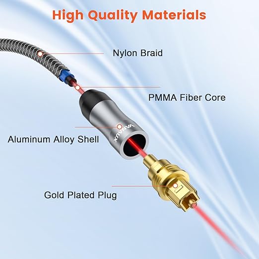VANAUX Toslink to Mini Toslink Digital Optical Cable,S/PDIF Fiber Optic Audio Cable,24K Gold Plated for TV,Soundbars,Stereo Systems【Not A 3.5mm Auxiliary Plug】(3ft/1m)
