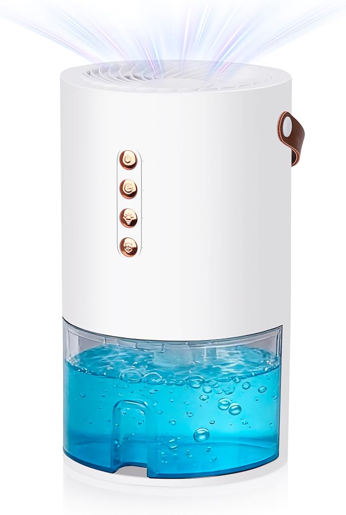 Dehumidifier for Home, 60 Oz | Small Portable Design, For Basement, Bedrooms, Bathrooms, Closets, RVs, Automatic Shut-off, Color Indicator Lights