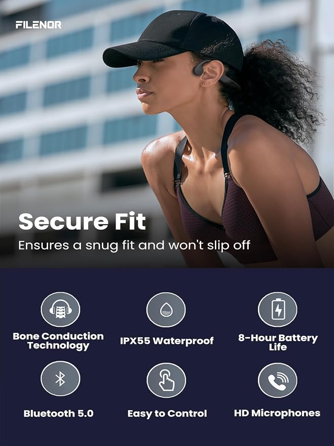 Bone Conduction Headphones, 2026 Upgrade Open-Ear Wireless Bluetooth Workout Headphones with Microphones, 8Hr Playtime, Waterproof Earphones for Sports, Running, Gym, Hiking, Cycling-Large