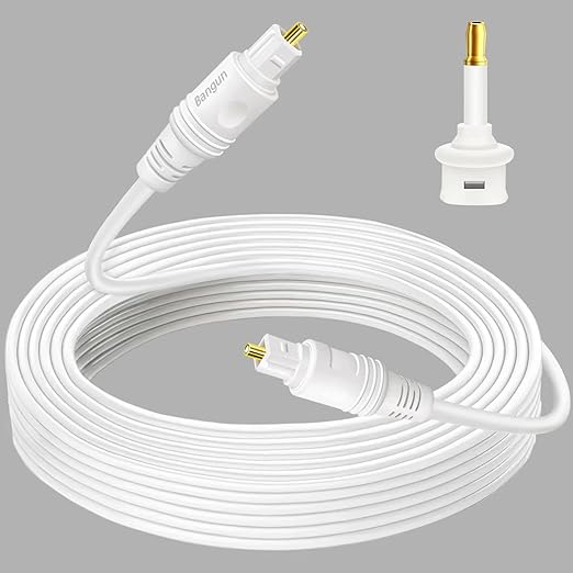 100 Feet White Optical Audio Cable - Slim Toslink Digital Fiber Optic for Sound Bar, TV, PS4, Xbox