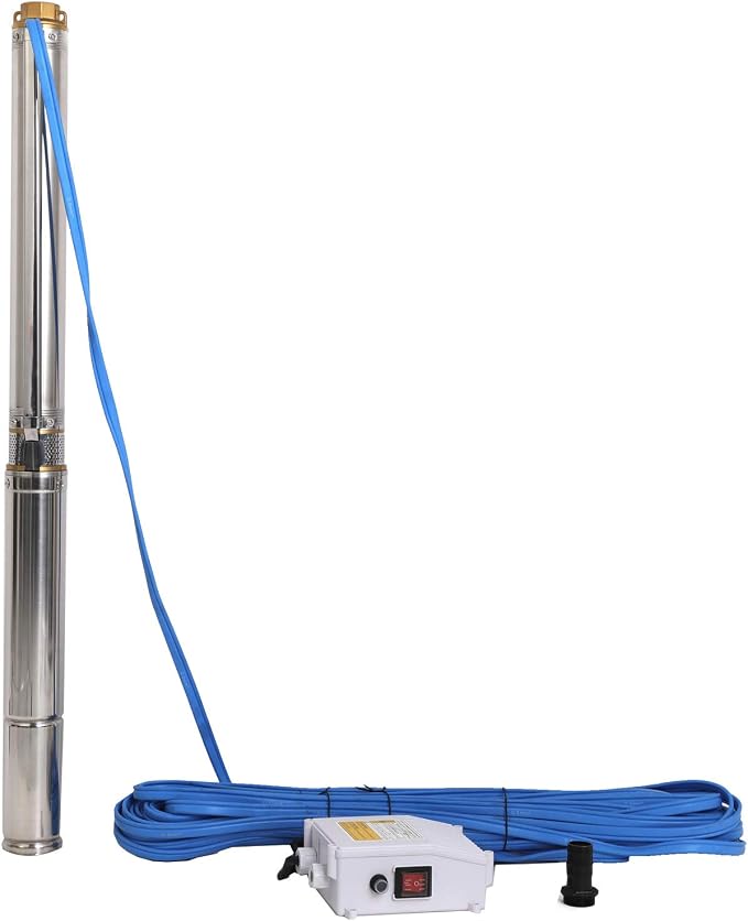 Submersible Pumps 2.5" OD Pipe 110V/60HZ 0.25KW 0.33HP Stainless Steel 1" Outlet Submersible Bore Pump Deep Well Pump with Control Box for Farm Irrigation