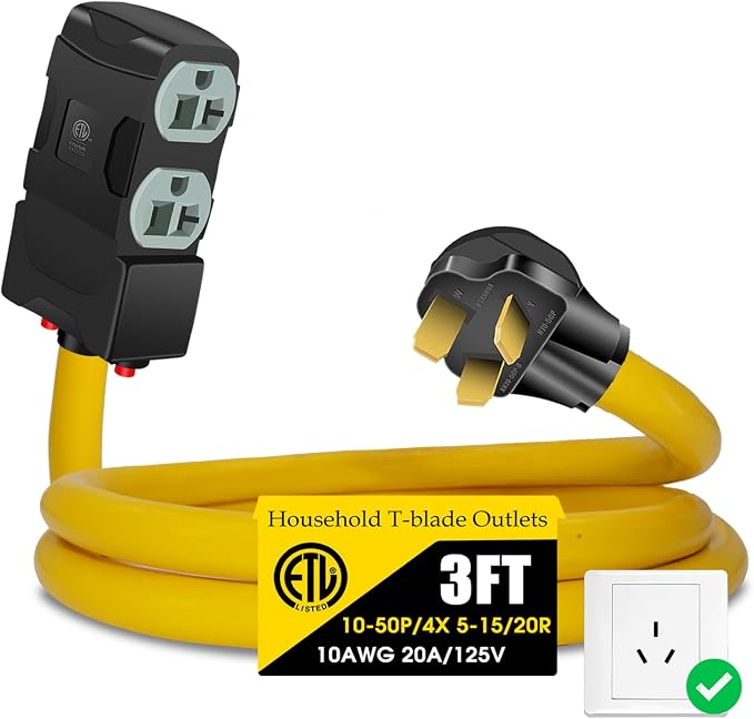 50Amp to 20Amp 110V Adapter, Compatible with NEMA 10-50P to 4X 5-20R/15R with 20 Amp Circuit Breaker, 220/250V Electrical Stove/Range/Oven Male Plug Gas 110/125V Power Convert Adapter(3 FT)