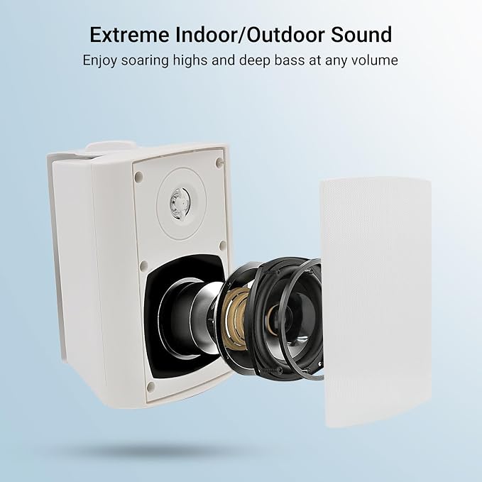 Herdio 4 Inch 200 Watt Outdoor Indoor Bluetooth Speakers, Wall Mount Waterproof Wired for Patio, Deck, Yard, Garage (White)