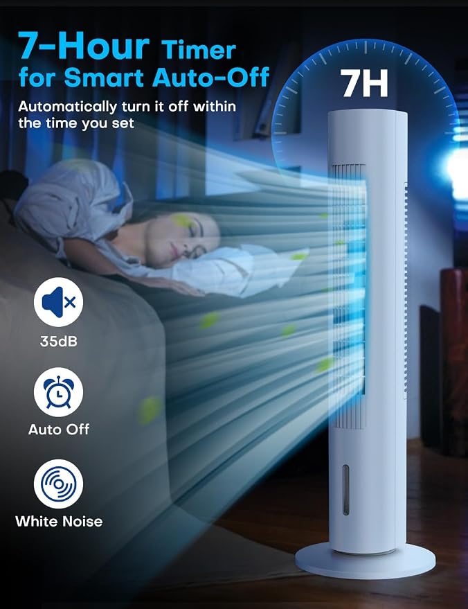 BALKO Evaporative Air Cooler, 35" Windowless Air Conditioner Portable, 3 Speeds, 1.2L Water Tank, 3 Ice Packs, 20ft Remote, 7H Timer, No Hose No Window Needed,70° Oscillating Portable AC Unit for Room