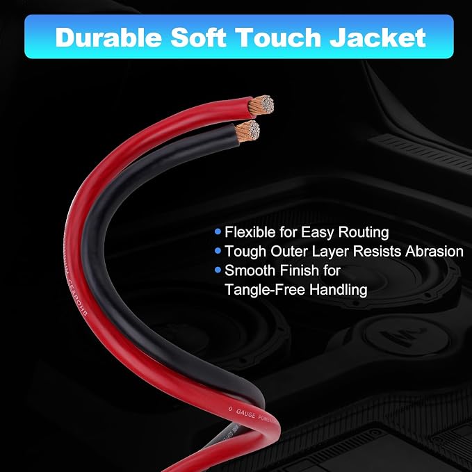 1/0 Gauge Wire 1/0 Battery Cable (20FT Red+20FT Black), Copper Clad Aluminum CCA Amp Wiring Kit with 250A ANL Fuse Holder, Lugs Terminal Connector & Heat Shrink Tube for Car Audio Speaker, Marine