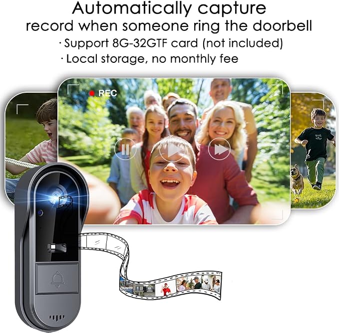TKMARS Doorbell Camera Wireless No Subscription 1080P, Waterproof Door Bell Camera with Monitor Screen Free Storage NO WiFi and APP Needed, Video Intercom Two-Way Audio, 170° View Angle,Night Vision