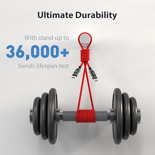 SOOPII 100W 10ft USB C to USB C Cable Fast Charge, Nylon Braided Cable with LED Display for lPhone 15/15 Pro/15 Plus/15 Pro Max,lPad Air,MacBook Pro,Galaxy S24/S23, Pixel, LG (Red)