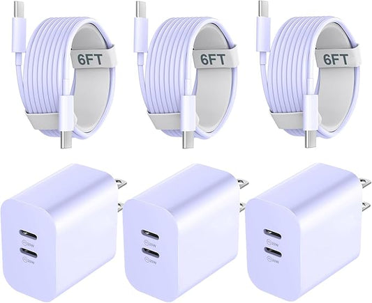Phone 17 16 15 Pro Max Charger Fast Charging, 20W USB C Charger Block with 6FT Long USB C to C Charging Cable Cord for Phone 17 16 15 Pro Max/17 16 15 Pro/17 16 15/16 15 Plus-Purple
