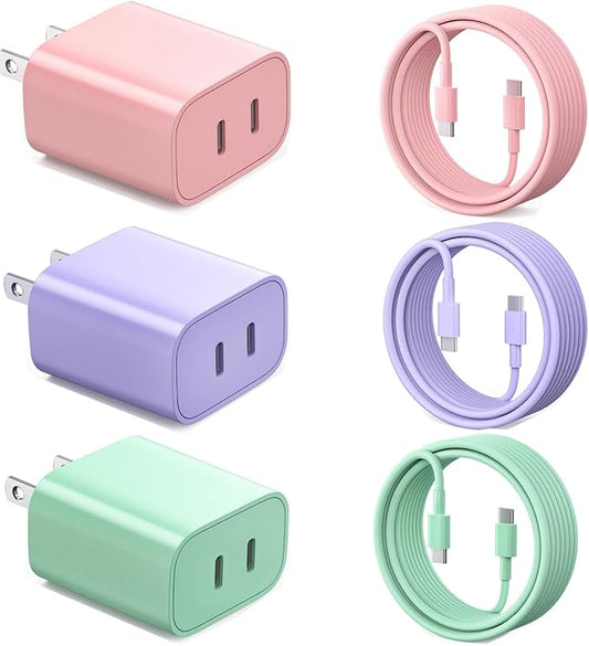 for iPhone 17 Charger Fast Charging, 40W Dual Port USB C Wall Charger Fast Charging Block with 6FT Long USB C to C Charging Cord Compatible with iPhone 16/15/15 Plus/15 Pro/15 Pro Max
