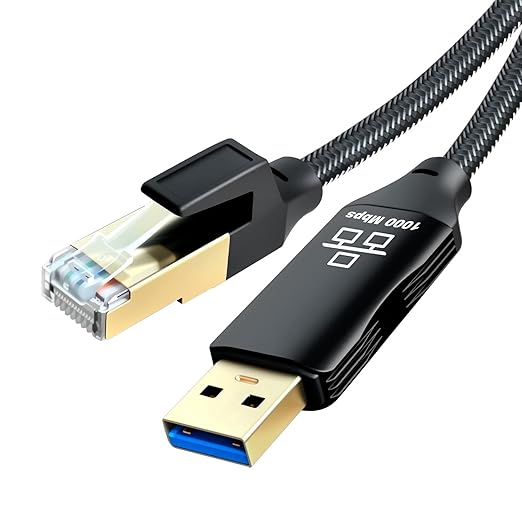 USB to Ethernet Cable 3Ft,USB 3.0 Male to RJ45 Serial Adapter Directly Connected, Compatible with Laptop, PC, MacBook, Switch, Windows, macOS, Linux(3Ft/1M)