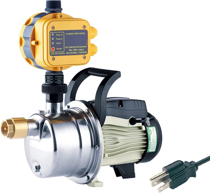 TDRSUPER 3/4 HP Shallow Well Pump with Smart Controller, 1056GPH, 110V, Stainless Steel Irrigation pump, Automatic Water Pressure Booster Pump for Home, Garden, Lawn, Sprinkler