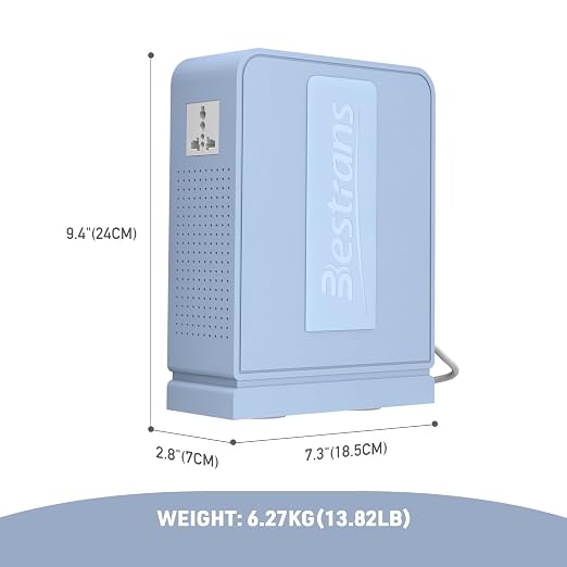 2000W Step Up Transformer 110v to 220v Converter, Heavy Duty Voltage Converter 110v-120v to 220v-240v with Dual Outlets, Overload Protection & Ultra-Quiet for Home Appliances, Light Blue