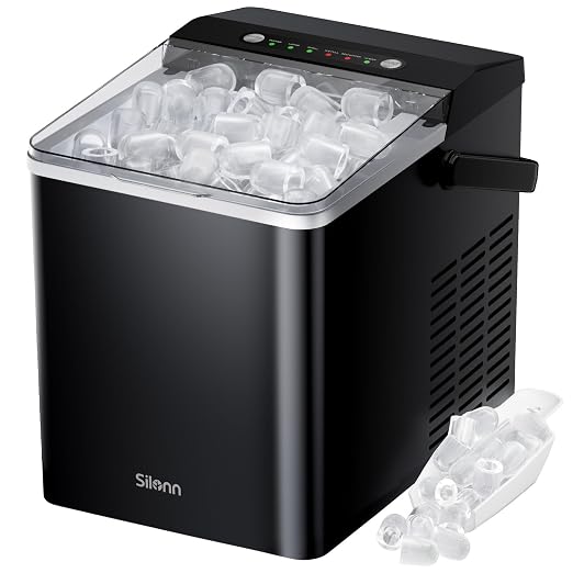 Silonn Ice Maker Countertop, Portable Ice Maker with Carry Handle, Self-Cleaning 1.8L Water Tank Large Ice Basket, Ice Machine Produces 9 Cubes in 6 Min Perfect for Home Kitchen and RV