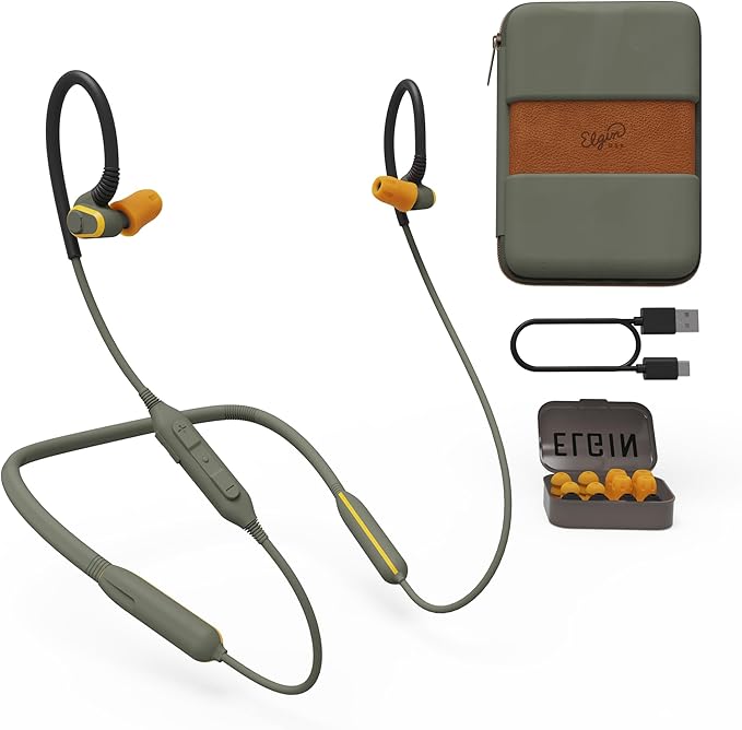 Elgin Rumble Gen 2 Bluetooth Earbuds, 31 dB Noise Reduction with Fusion Tips, IP67 Waterproof Wireless Earplugs, OSHA Compliant ANSI Certified Hearing Protection, 20 Hour Battery, Noise Canceling Mic