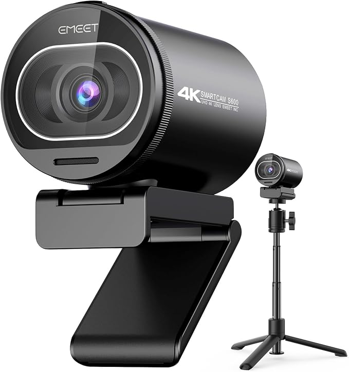 EMEET S600 4K Webcam with Tripod for Streaming - Sony 1/2.55'' Sensor, PDAF Autofocus, 1080P@60FPS, 2 Noise Reduction Mics, Built-in Privacy Cover, 73° FOV, Streaming Webcam for Product/Game/Beauty
