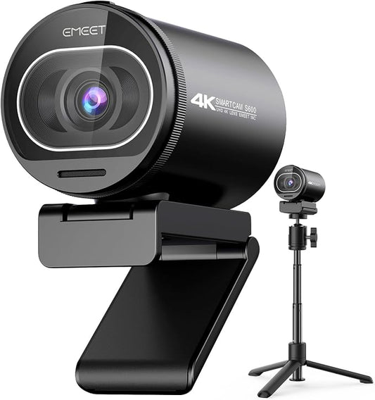 EMEET S600 4K Webcam with Tripod for Streaming - Sony 1/2.55'' Sensor, PDAF Autofocus, 1080P@60FPS, 2 Noise Reduction Mics, Built-in Privacy Cover, 73° FOV, Streaming Webcam for Product/Game/Beauty