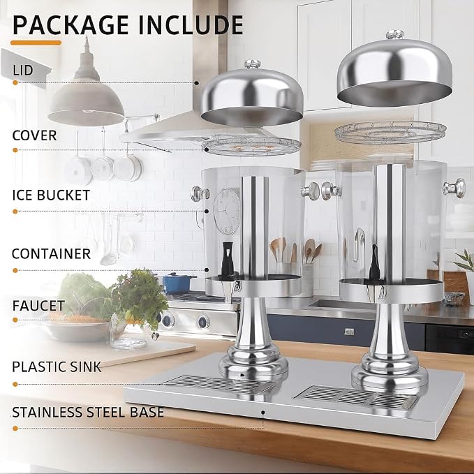 4.4 Gallon Beverage Dispenser with Ice Core | Stainless steel drink dispenser with stand and ice core for cold drinks, juice, lemonade, iced tea, parties, and events.