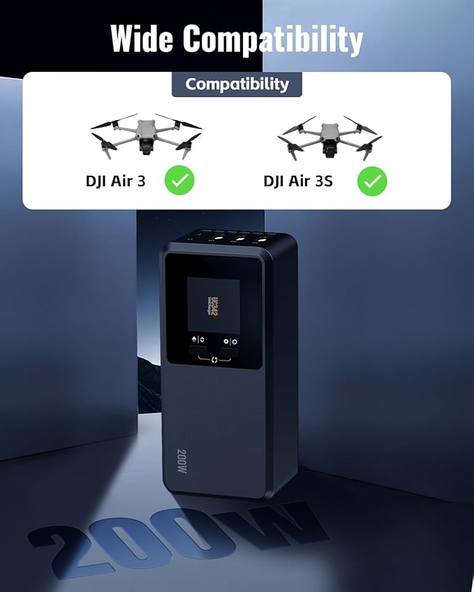 LKTOP 200W Air 3/Air 3S Parallel Charging Hub Fast Battey Charger Kit for DJI/Specta Air3 Series Drone Accessories, 60% Storage/Silent/Output Mode, LCD Screen Display (Charge 3 Batteries: 1hr 10min)