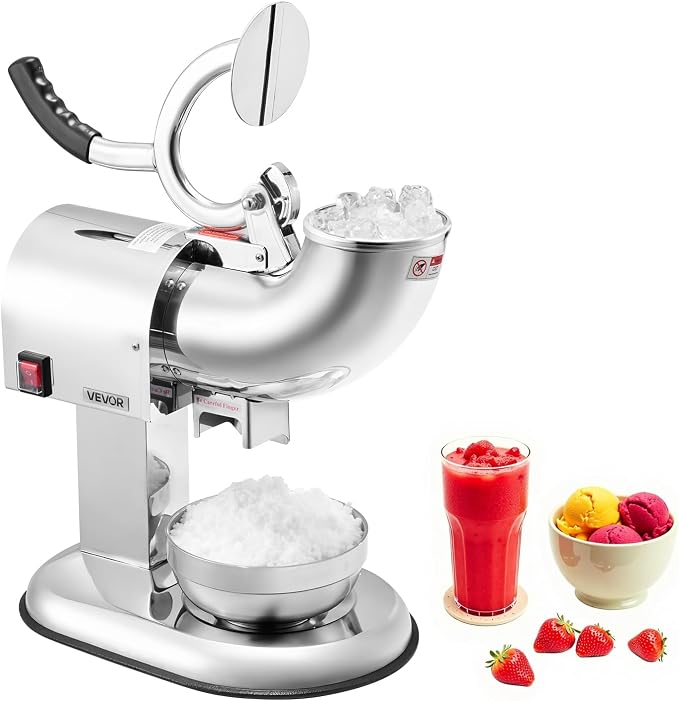 VEVOR Ice Crusher Machine, 440lbs Per Hour Electric 4 Blades Snow Cone Maker, All Stainless Steel Shaved Ice Machine with Bowl and Cover, 350W 1400RPM Ice-Shaver for Home and Commercial Use, Silver