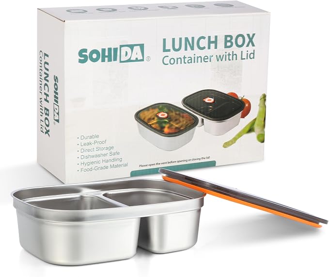 SOHIDA Electric Lunch Box Dual Compartment Container and Lid