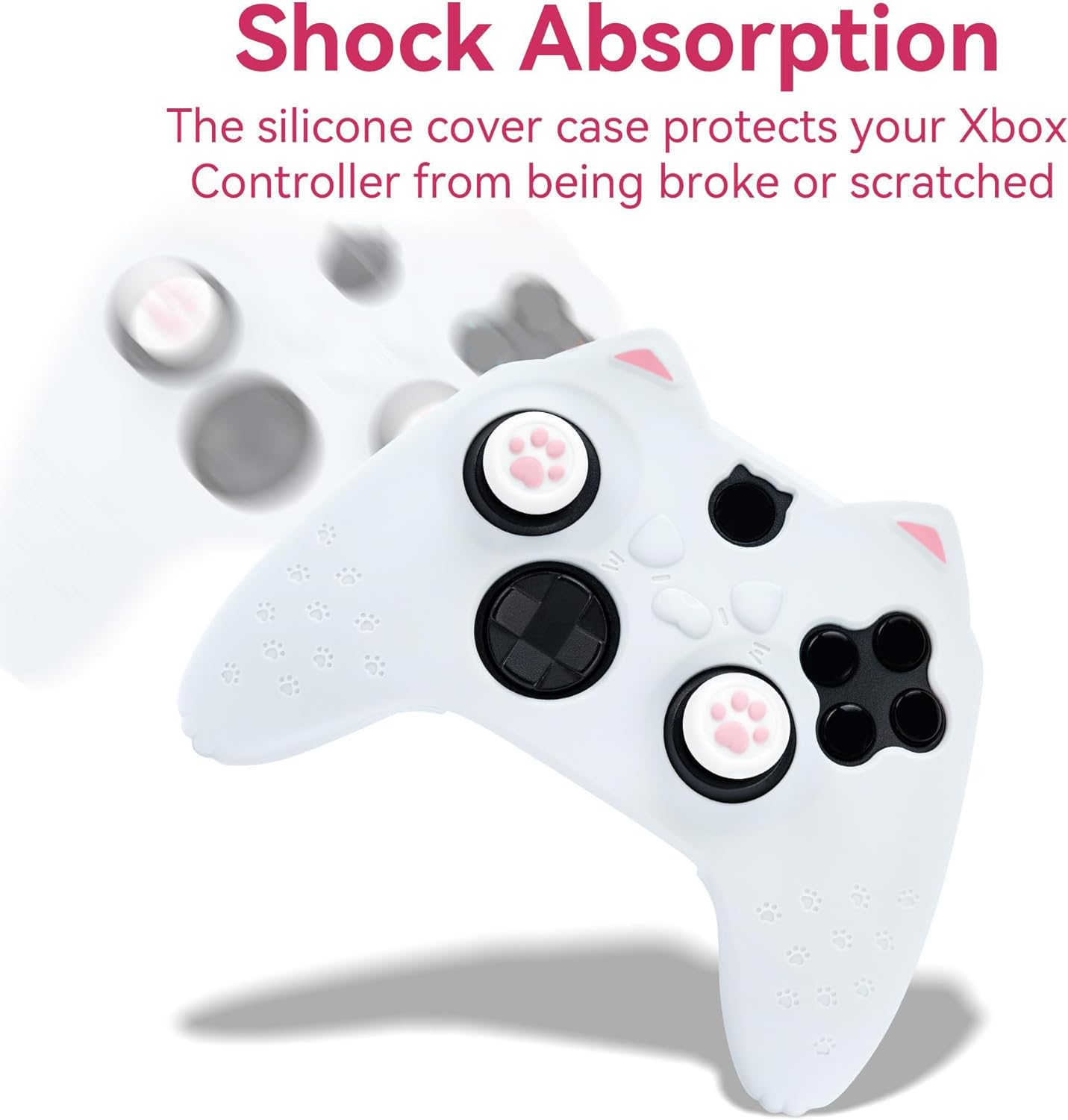 GeekShare Cat Paw Controller Skin Grips Set Anti-Slip Silicone Protective Cover Skin Case Compatible with Xbox Series X Controller with 2 Thumb Grip Caps and 1 Sticker (White)