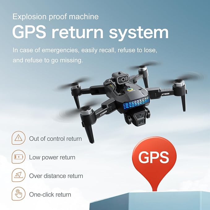XT555 GPS Drone with 4K EIS Camera for Adults, RC Drone with 4.5" HD Screen on Controller, 60 Mins Flight Time, Long Range Transmission, Follow Me, Auto Return, Brushless Motor, Obstacle Avoidance, Lightweight and Foldable Quadcopter for Beginner Birth...