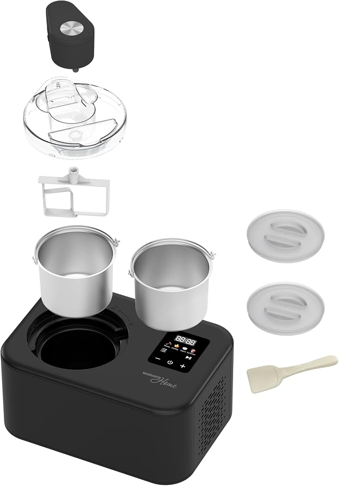 Magnavox Home, 1.2 Qt Electric Ice Cream Maker with Compressor, Touchscreen Ice Cream Machine, Built-In Compressor, Automatic Sorbet, FroYo, Italian Ice Maker, No Pre-Freeze