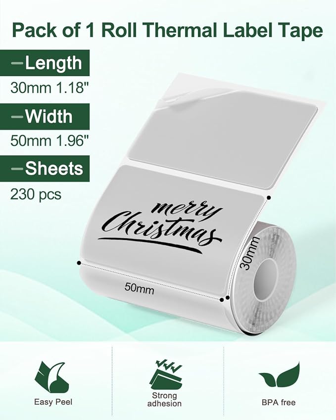 Phomemo M220 Label Maker White & 1 Roll Transparent Thermal Label 1.96"x1.18"(50x30mm), Upgrade 3 Inch Barcode Portable Printer, for Office & Small Business, Compatible with Phones&PC