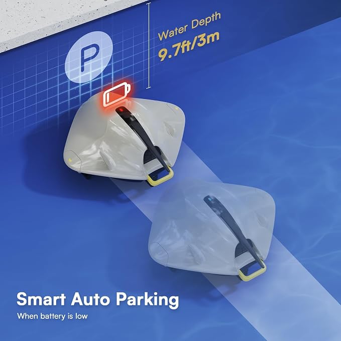 PoolMr Cordless Robotic Pool Cleaner - Above Ground Pool Vacuum Robot - 40W Strong Suction, Dual Cleaning System, Barrier Crossing, 120-Min Runtime Up to 1614 Sq for Above Ground Pools,White