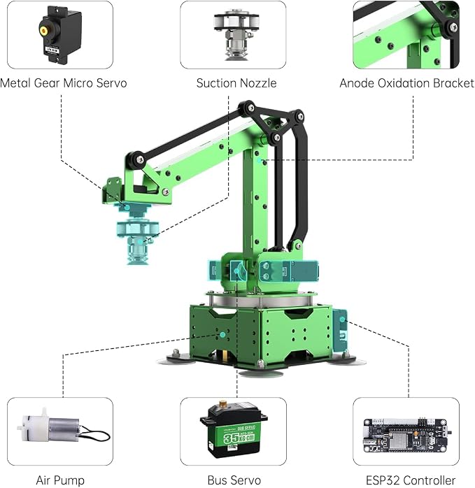 LewanSoul Robotic Arm Kit, MaxArm for Arduino Python Programming ESP32 Open Source Smart Robot Arm with Bus Servo, Suction Nozzle, WiFi Bluetooth Connection, STEM Science Education, Starter Kit