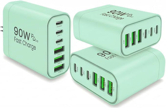 90W GaN USB C Charger Block [3 Pack],6-Port USB C Wall Charger Fast Charging 45W PD Power Adapter for MacBook Air/iPad Pro/iPhone 17Pro Max/Samsung Galaxy S24 Ultra/Tabs for Home Travel