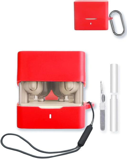 Case for MOONDROP Space Travel 2 True Wireless Earbuds,Soft Protective,BOVUGAC Silicone Case Cover with Keychain & Cleaning Kit & Lanyard for MOONDROP Space Travel2-Red