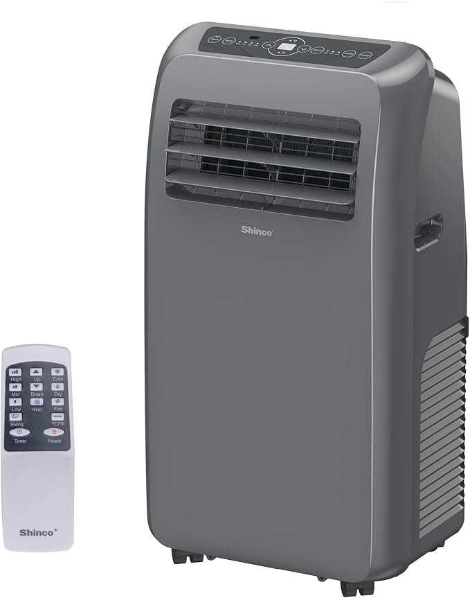 Shinco 12,000 BTU Grey Portable Air Conditioner with Heater up to 450 Sq. Ft, Ac Heater Combo Window Unit, Portable AC Unit with Dehumidifier & Fan, Cools & Heats,Remote Control and Window Kit