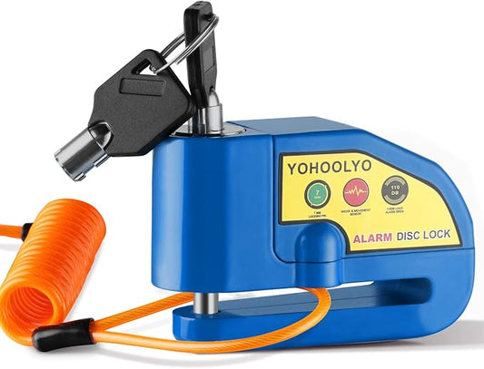 YOHOOLYO Alarm Disc Lock Motorcycle Disc Brake Lock Anti-Theft Waterproof 110 db 7mm Pin 5ft Reminder Cable for Motorcycles Bike Scooter Carry Pouch