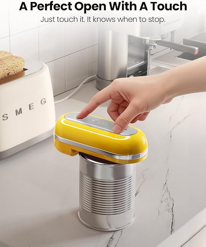 Canslab RETRO Electric Can Opener, Auto-Stop One-Touch Operation, USB Rechargeable with LED Battery Track, Side Cut Smooth Edge Can Opener for Seniors with Arthritis, Wall-Mountable Small Size,Yellow