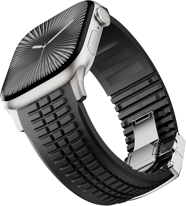 Silicone Watch Band Compatible with iWatch Ultra 2 / Ultra/Series 10 9 8 7 (44mm 45mm 46mm 49mm), Sport bands with Folding buckle, Rugged Heavy Duty Modern Design for Men