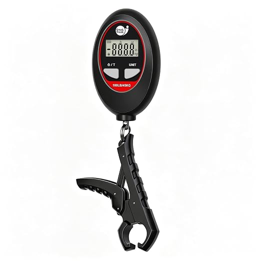 SNAIL TRAIL 100 lbs Digital Fishing Weight Scale & 4.6'' Fish Lip Gripper, LCD Display, Multi-Unit (LB, KG, LB:OZ), Portable Electric Tournament Bass Weigher for Anglers
