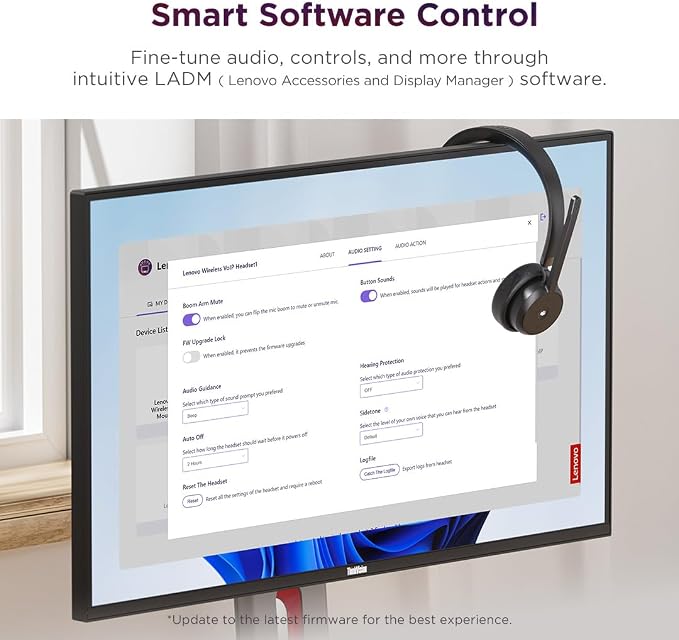 Lenovo Wireless VoIP Headset Teams Certified, Noise-Canceling Mic, Bluetooth 5.3 Multipoint, USB-A Receiver, 31-Hour Talk & 60-Hour Playback, Lightweight Over-Ear Design, Replaceable Earcups