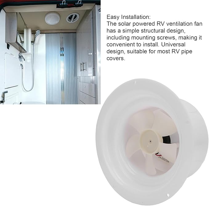 RV Solar Ventilation Fan, Solar Powered 6 Inch Vent Fan with Universal Fit for RV Boat Shed Trailer Camper Garage