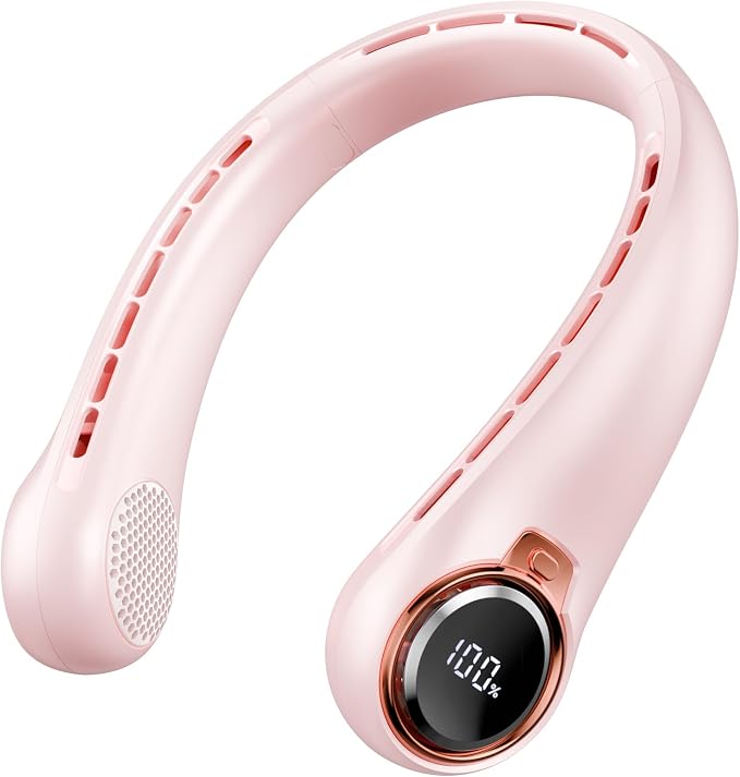 BNBZ Portable Neck Fan with 6000mAh USB, Ultra-Light Bladeless Neck Fan LED Display, 360° Cooling Wearable Fan, 4 Speeds (Wine)