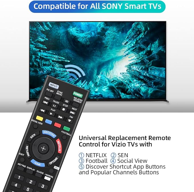 Gvirtue Universal Remote Control for Sony TV, Replacement for Almost All Sony Bravia 4K 8K UHD HD LED OLED LCD Smart TV, with Netflix Button