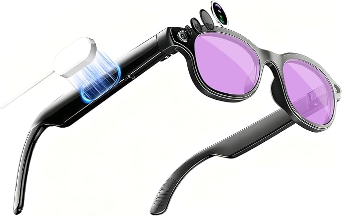 2026 New AI Smart Glasses with 32MP Camera, 4K HD Video Recording, AI Voice Assistant, Real-Time Translation, Open-Ear Speakers, Wireless Charging, Bluetooth, 3 Lenses, for Work and Travel